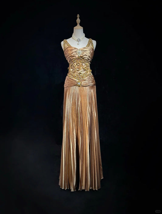 Shiny Prom Dress Spaghetti Straps Sequins Crystal Pleated Gala Dress Evening Dress Customized Dress D2256
