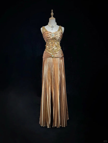 Shiny Prom Dress Spaghetti Straps Sequins Crystal Pleated Gala Dress Evening Dress Customized Dress D2256
