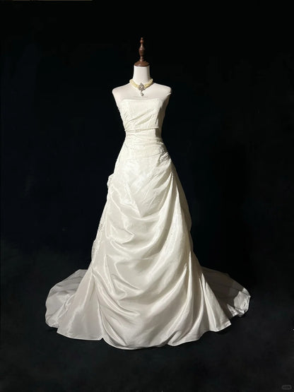 Elegant Prom Dress Strapless Beading Pleated Wedding Dress Evening Dress Customized Dress D2258