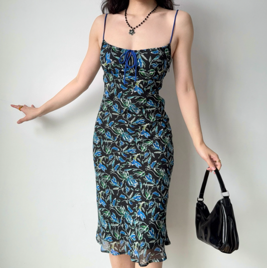 Elegant Vacation Dress Spaghetti Straps Print Women Summer Seaside Dress Teenage Girl Date Dress  D2260