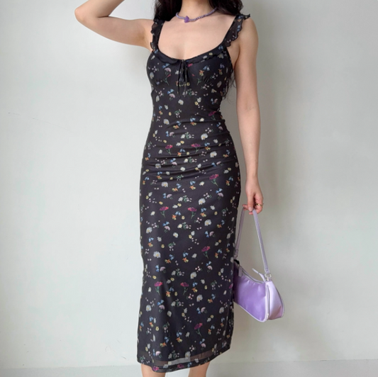 Vacation Women Dress Ruffle Print Floral Summer Seaside Dress Teenage Girl Date Dress  D2262