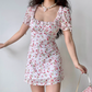 Sweet Women Dress Square Neck Print Ruffle Summer Vacation Seaside Dress Teenage Girl Date Dress  D2264