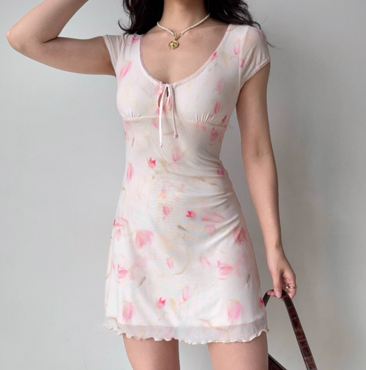 Pretty Women Dress A Line Print Summer Vacation Seaside Dress Teenage Girl Date Dress  D2265