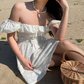 Beauty Women Dress Off the Shoulder Ruffle Summer Vacation Seaside Dress Teenage Girl Date Dress  D2266