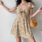 Cute Summer Dress A Line Lace up Print Short Skirt Women Teenage Girl Dress Vacation Outfits  D2267