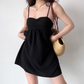 Casual Black Dress A Line Spaghetti Straps Short Skirt Women Teenage Girl Dress  D2268
