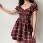Casual Checkered Dress A Line Off the Shouler Short Skirt Women Teenage Girl Dress  D2269