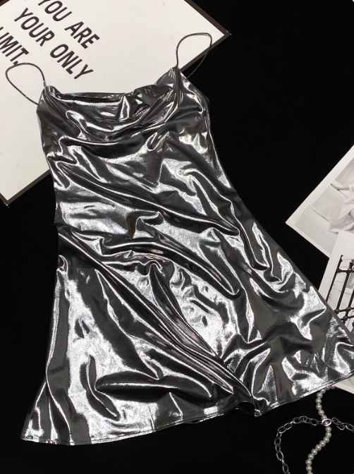 Shiny Women Dress Spaghetti Straps Short Skirt Women Teenage Girl Dress Party Dress  D2270