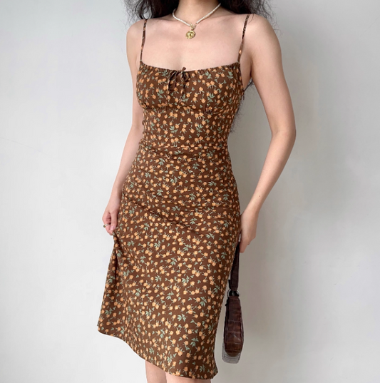Sweet Knee Length Dress Spaghetti Straps Floral Dress Women Teenage Girl Date Dress D2274