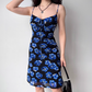 Retro Knee Length Dress Spaghetti Straps Floral Dress Women Vacation Seaside Date Dress D2275