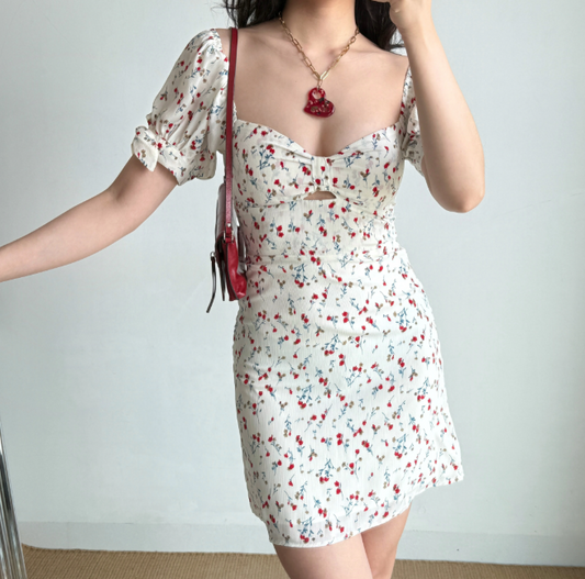 Cute Summer Dress Floral Short Skirt Women Teenage Girl Vacation Seaside Date Dress D2280