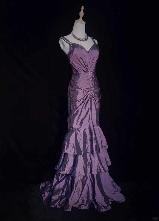 Elegant Prom Dress Spaghetti Straps Pleated Tiered Mermaid Dress Evening Dress Gala Dress D2293
