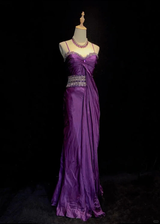 Charming Long Prom Dress Spaghetti Straps Sequins Pleated Evening Dress Gala Dress Business Dinner Dress D2296