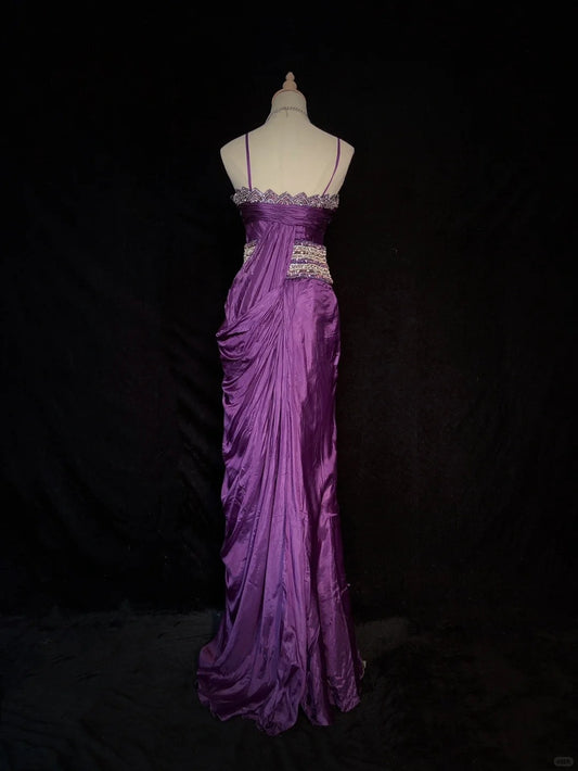 Charming Long Prom Dress Spaghetti Straps Sequins Pleated Evening Dress Gala Dress Business Dinner Dress D2296