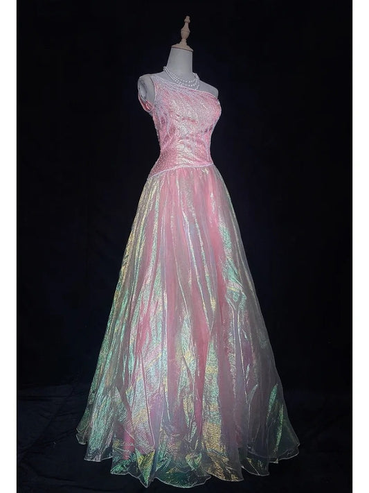 Shiny Prom Gown Asymmetrical Neck Beaded Evening Dress Gala Dress Party Dresses Customized Dress Birthday Outfits D2302