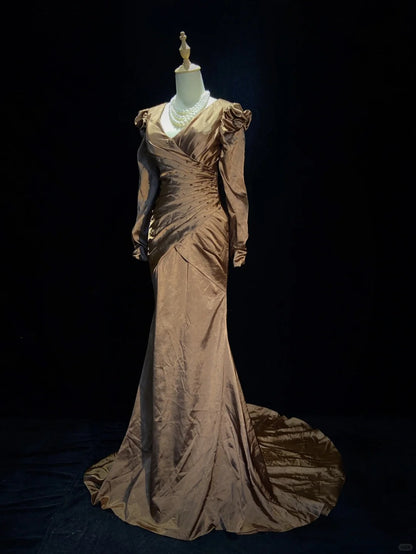 Elegant Prom Dress V-neck Pleated Floor Length Evening Dress Gala Dress Business Dinner Dress D2305