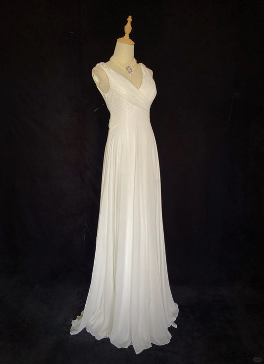 Charming Wedding Dress V-neck Pleated Backless Wedding Dress Gala Dress Prom Dress D2313