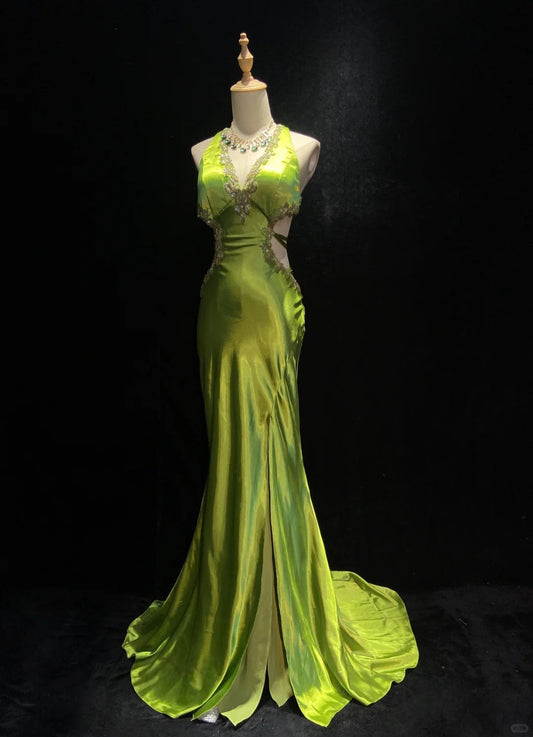 Charming Prom Dress V-neck Beading Split Gala Dress Business Dinner Dress Evening Dress Prom Gown D2320