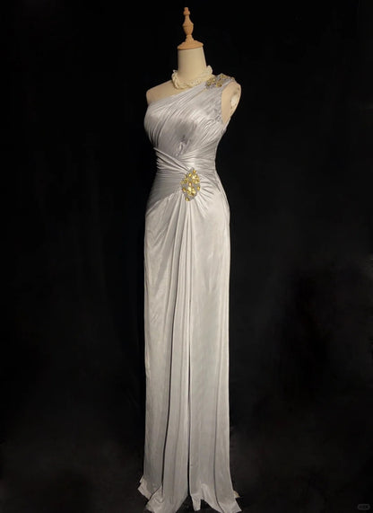 Elegant Prom Dress One Shoulder Blackless Pleated Gala Dress Evening Dress Business Dinner Dress   D2325