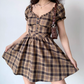 Versatile Summer Dress A Line Checkered Puffed Sleeves Short Skirt Women Teenage Girl Dress Date Dress D2328