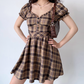 Versatile Summer Dress A Line Checkered Puffed Sleeves Short Skirt Women Teenage Girl Dress Date Dress D2328