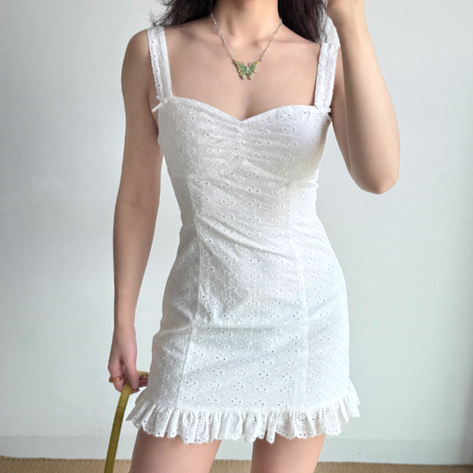 Casual Summer Dress Spaghetti Straps Ruffle Short Skirt Women Teenage Girl Dress Date Dress Vacation Dress D2331