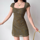 Pretty Summer Dress Square Neck Print Short Skirt Women Teenage Girl Dress Date Dress Every Day Dress  D2335