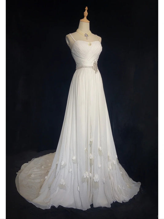 Elegant Prom Dress Spaghetti Straps Pleated Crystal Prom Gown Evening Dress Business Dinner Dress Gala Dress D2340