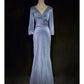 Shiny Prom Dress V-neck Long Sleeves Pleated Prom Gown Evening Dress Business Dinner Dress Gala Dress D2342