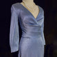 Shiny Prom Dress V-neck Long Sleeves Pleated Prom Gown Evening Dress Business Dinner Dress Gala Dress D2342
