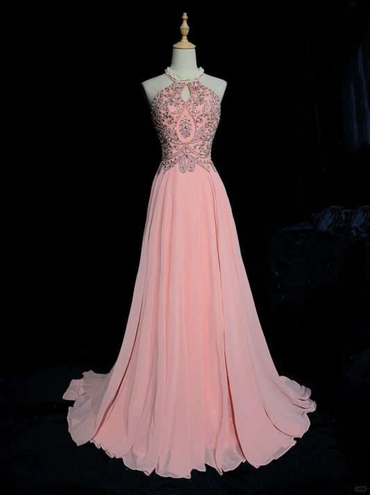 Cute Prom Dress Halter Crystal Backless Prom Gown Evening Dress Business Dinner Dress Gala Dress D2343