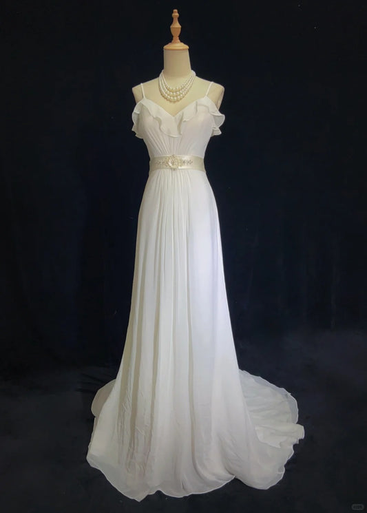 Elegant Prom Dress Spaghetti Straps Ruffle Long Prom Gown Evening Dress Business Dinner Dress Gala Dress   D2346