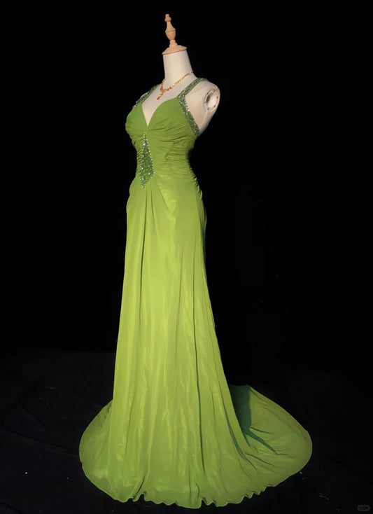 Charming Prom Dress Spaghetti Straps Pleated Backless Prom Gown Gala Dress Business Dinner Dress Evening Dress   D2350