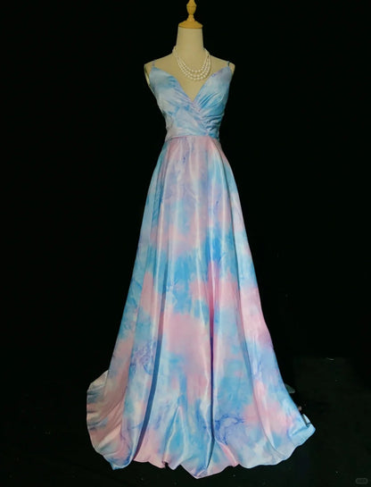 Sweet Prom Dress A Line V-neck Pleated Long Prom Gown Gala Dress Business Dinner Dress Evening Dress   D2351