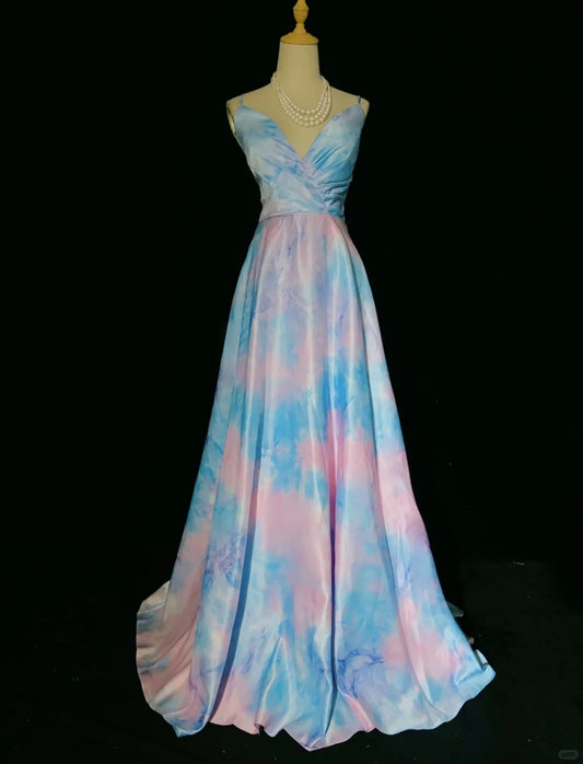 Sweet Prom Dress A Line V-neck Pleated Long Prom Gown Gala Dress Business Dinner Dress Evening Dress   D2351