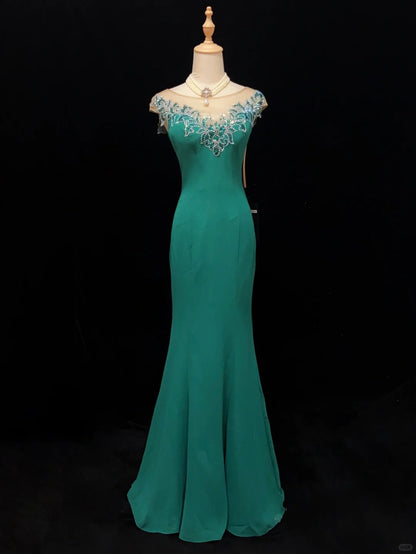 Elegant Prom Dress Crew Neck Rhinestone Mermaid Prom Gown Gala Dress Business Dinner Dress Evening Dress D2352