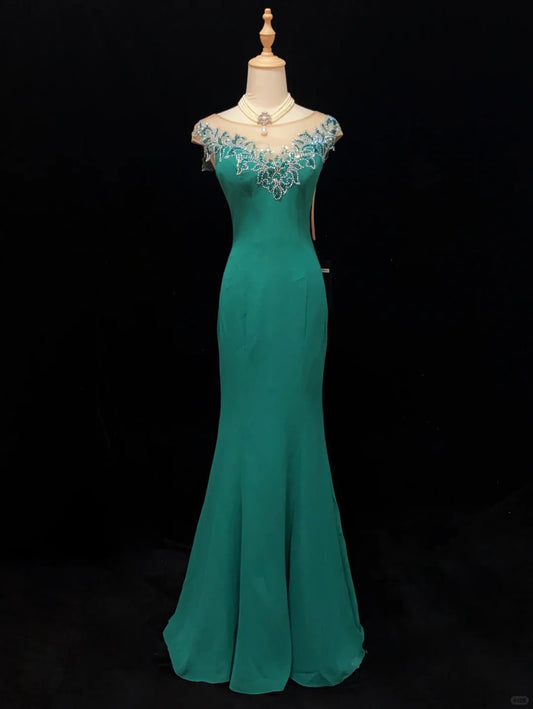 Elegant Prom Dress Crew Neck Rhinestone Mermaid Prom Gown Gala Dress Business Dinner Dress Evening Dress D2352