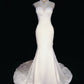 Minimalist Wedding Dress White Crew Neck Backless Mermaid Prom Gown Gala Dress Wedding Dress Evening Dress   D2354