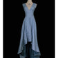 Shiny Prom Dress V-neck Backless Hi-lo Hem Prom Gown Gala Dress Business Dinner Dress Evening Dress   D2355