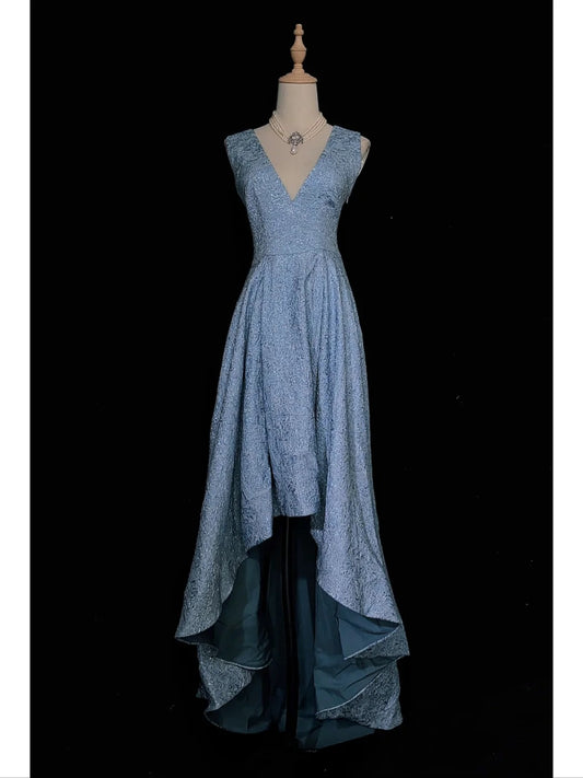 Shiny Prom Dress V-neck Backless Hi-lo Hem Prom Gown Gala Dress Business Dinner Dress Evening Dress   D2355
