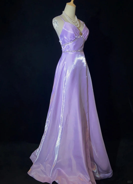Elegant Prom Dress A Line V-neck Backless Crystal Prom Gown Gala Dress Business Dinner Dress Evening Dress  D2356