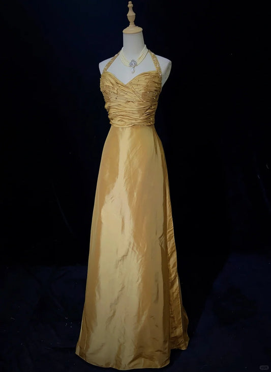 Elegant Prom Dress A Line Halter Beading Pleated Party Dress Evening Dress Gala Dress Prom Gown  D2359