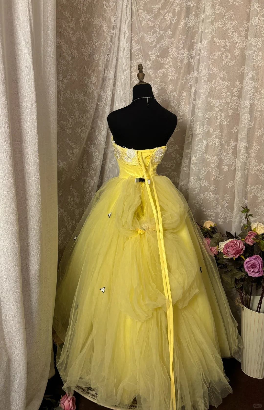 Sweet Ball Gown Strapless Tulle Flower Prom Dress Evening Dress Quinceanera Dress Princess Dress  D2367