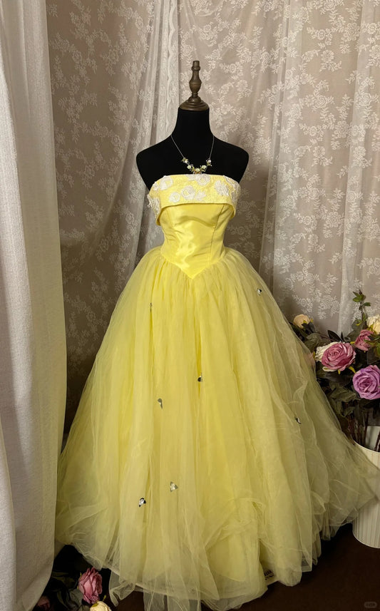 Sweet Ball Gown Strapless Tulle Flower Prom Dress Evening Dress Quinceanera Dress Princess Dress  D2367