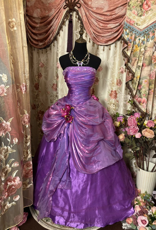 Stunning Prom Dress Strapless Pleated Flower Ball Gown Evening Dress Birthday Dress    D2380