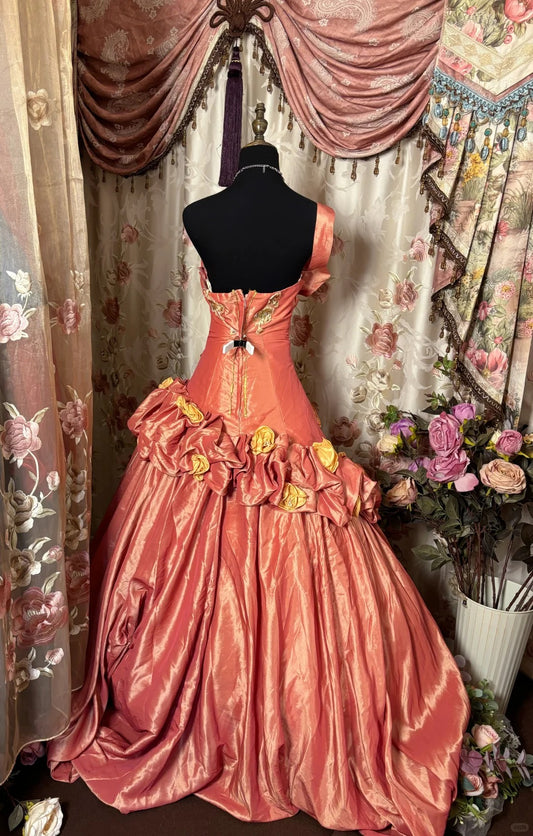 Cute Prom Dress One Shoulder Pleated Ruffle Ball Gown Evening Dress Birthday Dress   D2385