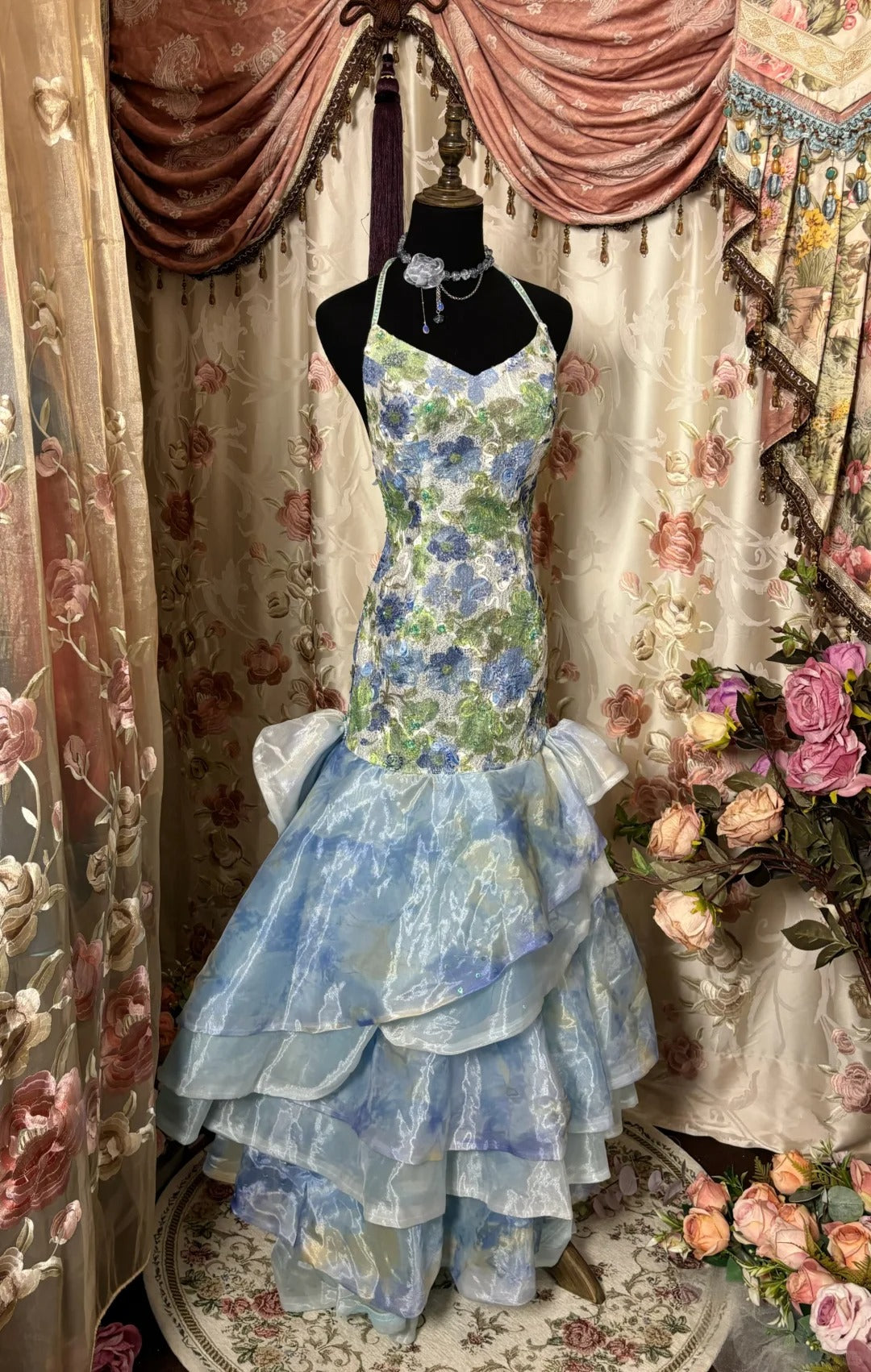 Superbe robe de bal dos nu, robe de soirée imprimée, robe de gala, robe de dîner d'affaires D2387