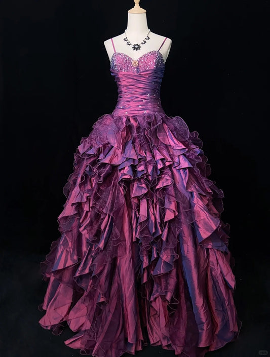 Charming Prom Dress Spaghetti Straps Pleated Ruffle Ball Gown Evening Dress Gala Dress   D2456