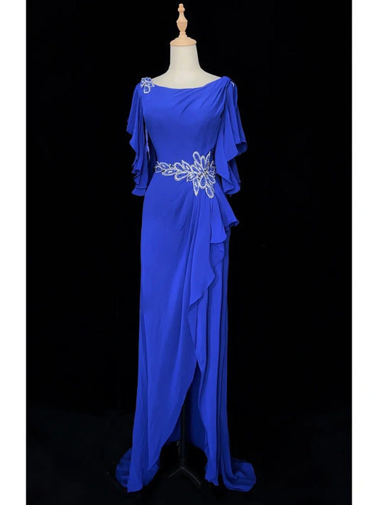 Robe de bal élégante, col ras du cou, ourlet asymétrique, robe de soirée, robe de gala, robe de dîner d'affaires D2418