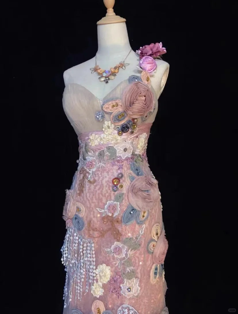 Romantic Prom Dress One Shoulder Flower Prom Gown Evening Dress Gala Dress Birthday Party Dress  D2423